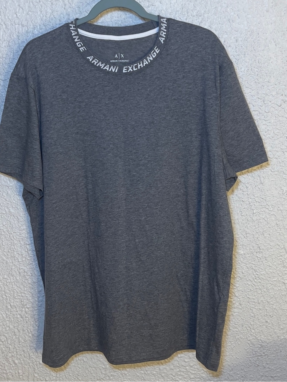 Armani Exchange Heather Gray Branded Logo Collar T-Shirt 2X